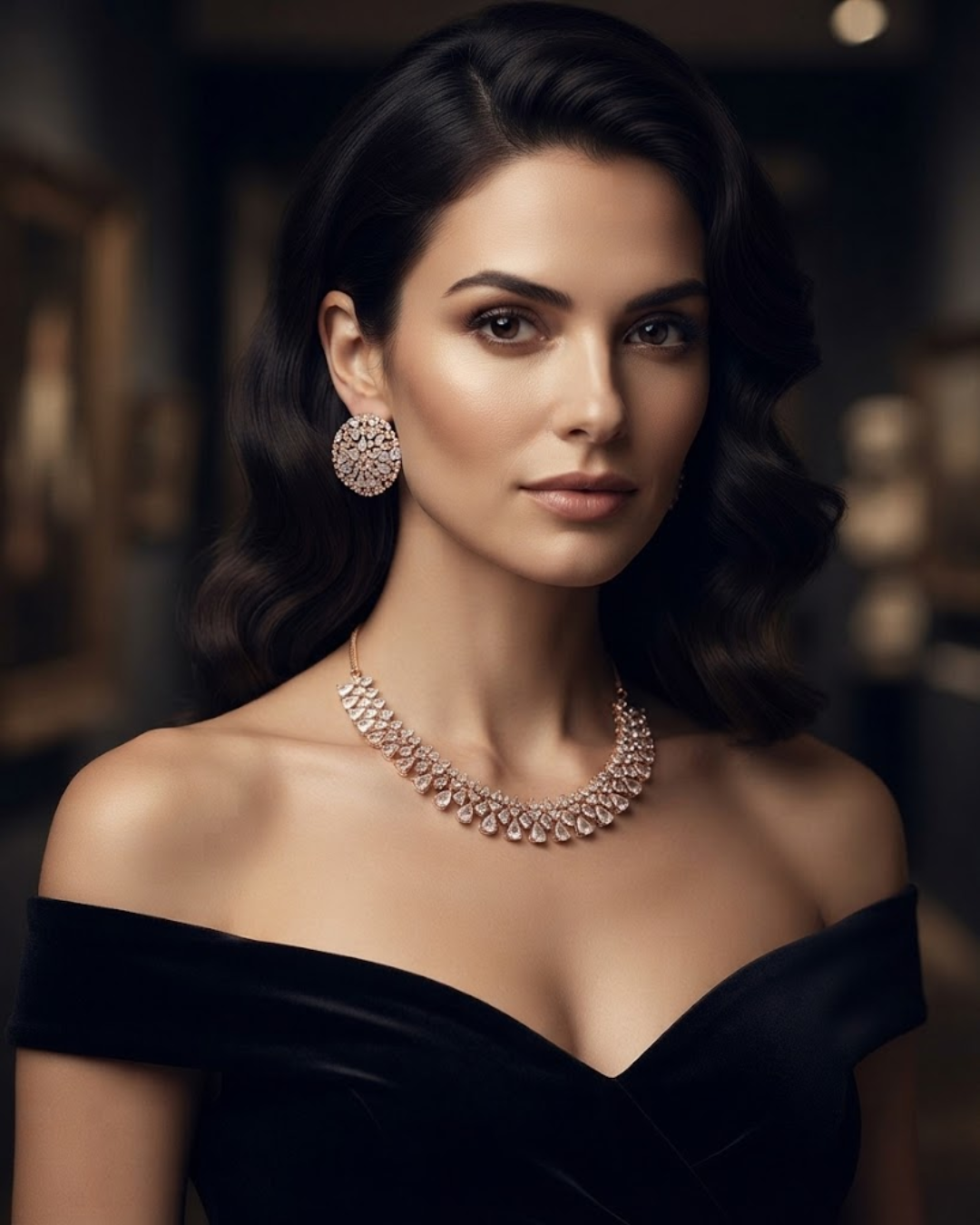 American Diamond Style Necklace Set - Rose Gold