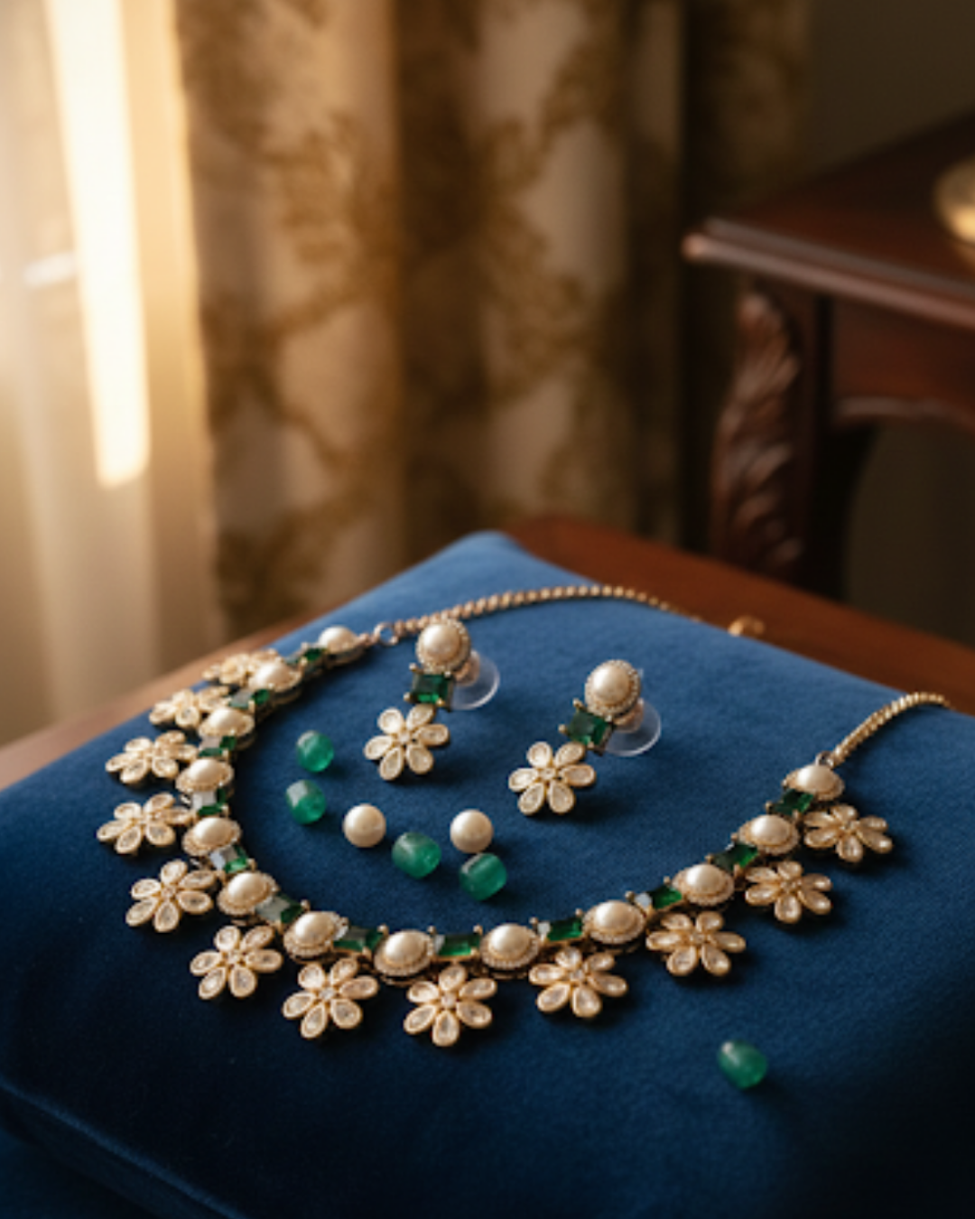 The Royal Emerald Bloom Necklace Set