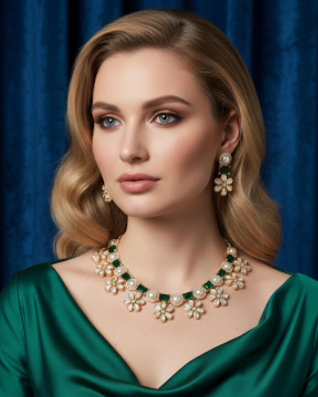 The Royal Emerald Bloom Necklace Set