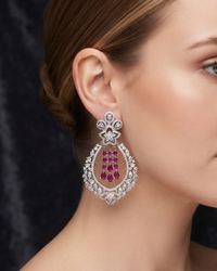 Cubic Zirconia Statement Earrings - Hot Pink / Silver