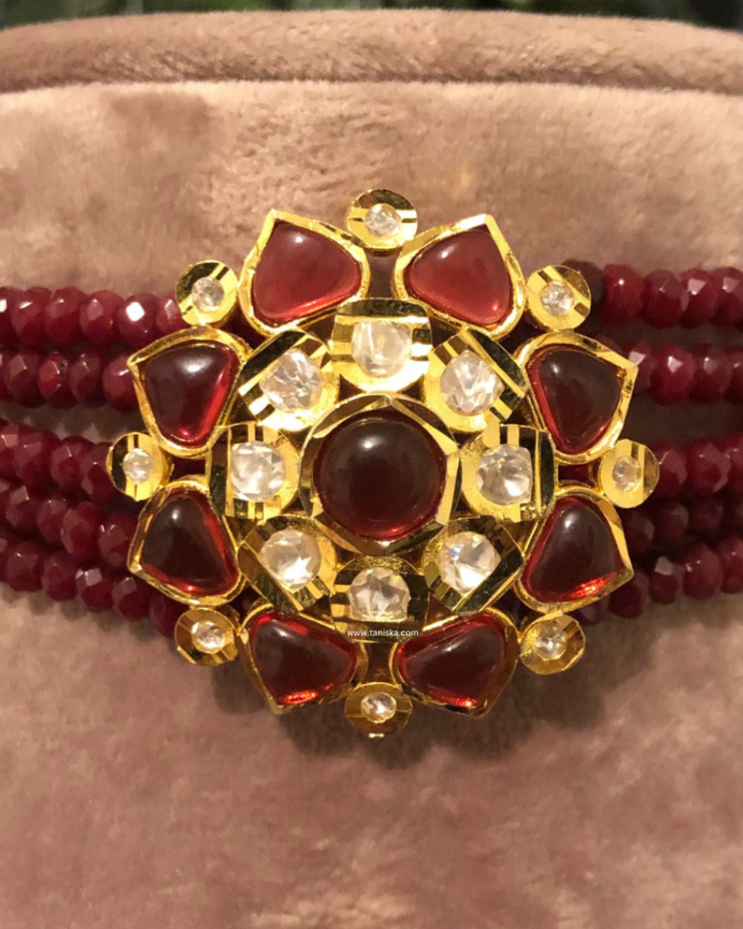 Victorian Traditional Kundan Necklace Set - Maroon