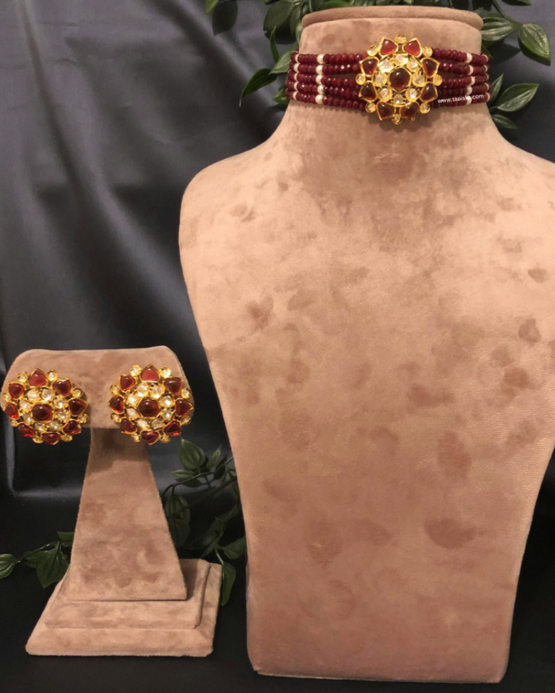Victorian Traditional Kundan Necklace Set - Maroon