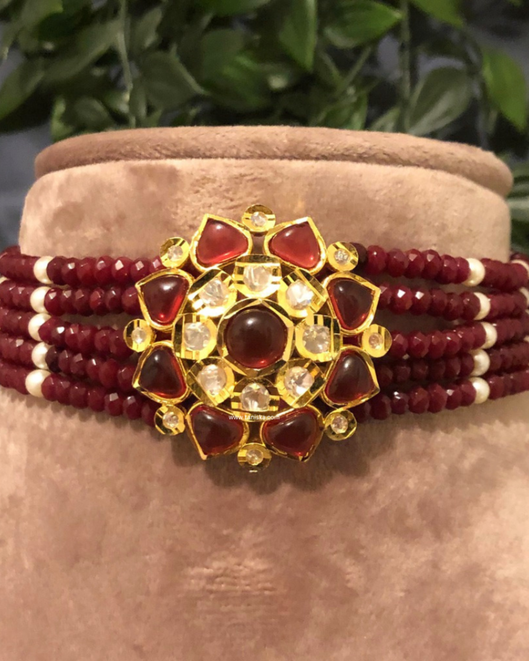 Victorian Traditional Kundan Necklace Set - Maroon