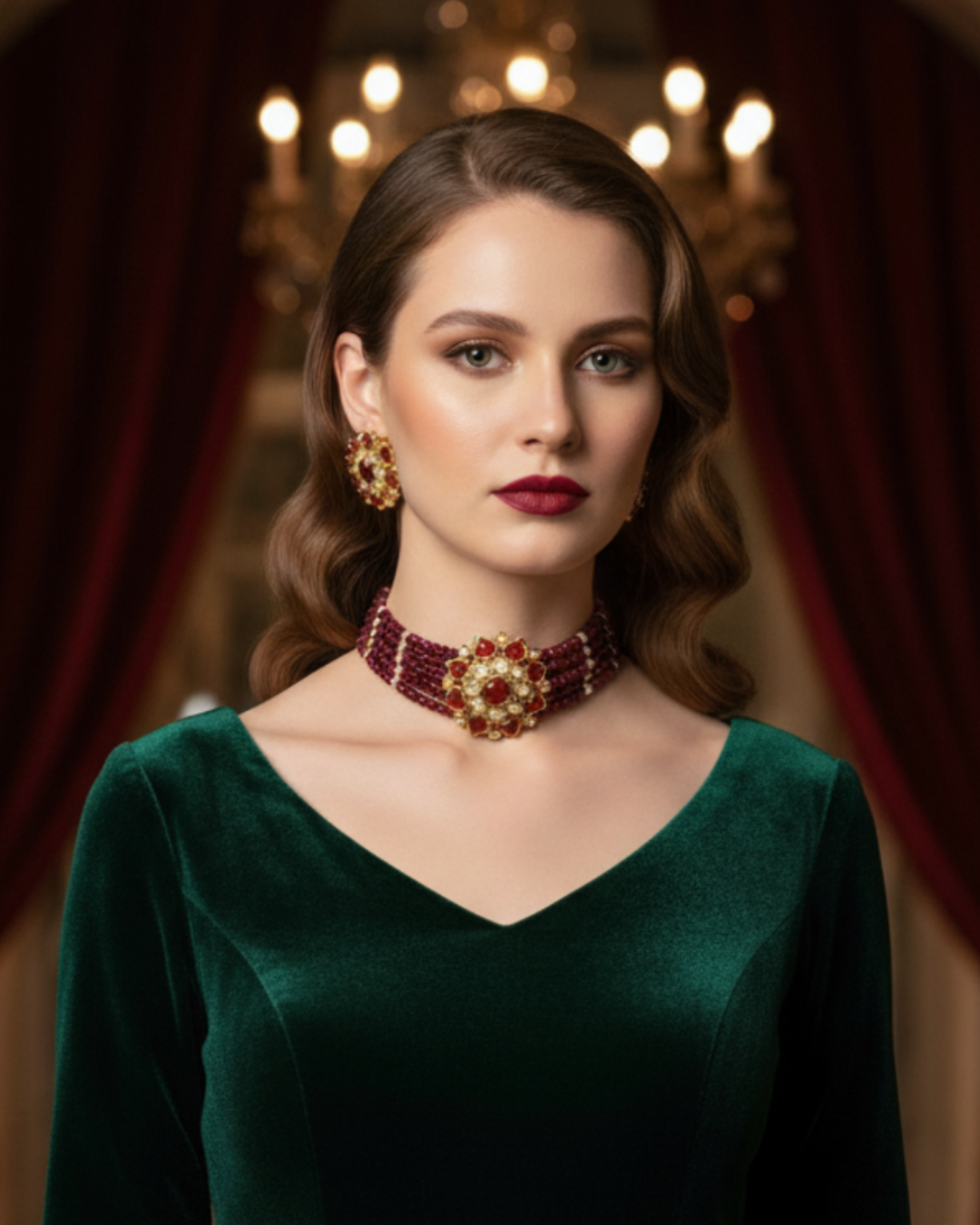 Victorian Traditional Kundan Necklace Set - Maroon
