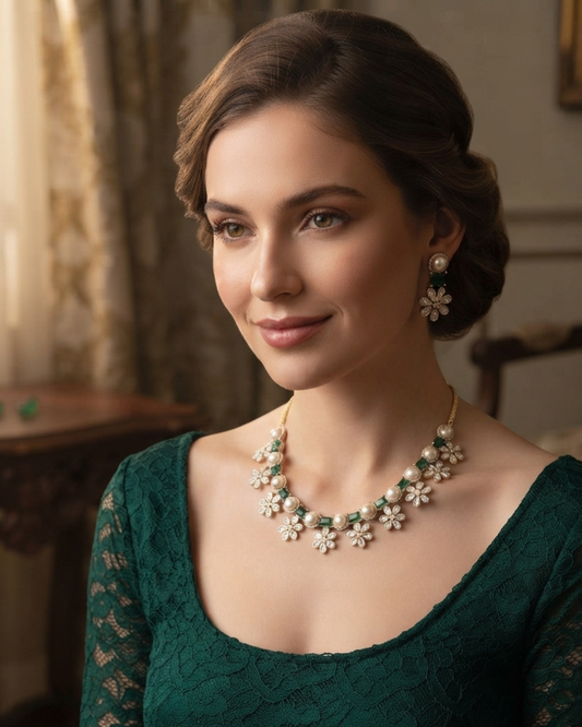 The Royal Emerald Bloom Necklace Set