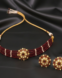 Victorian Traditional Kundan Necklace Set - Maroon