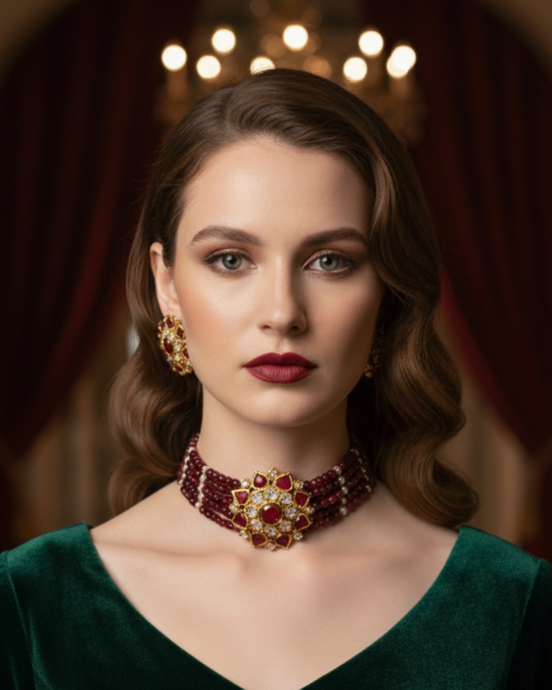 Victorian Traditional Kundan Necklace Set - Maroon