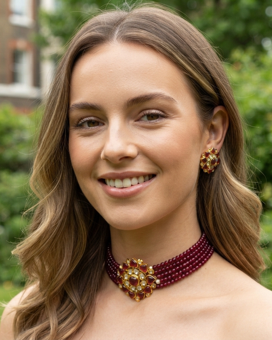 Victorian Traditional Kundan Necklace Set - Maroon