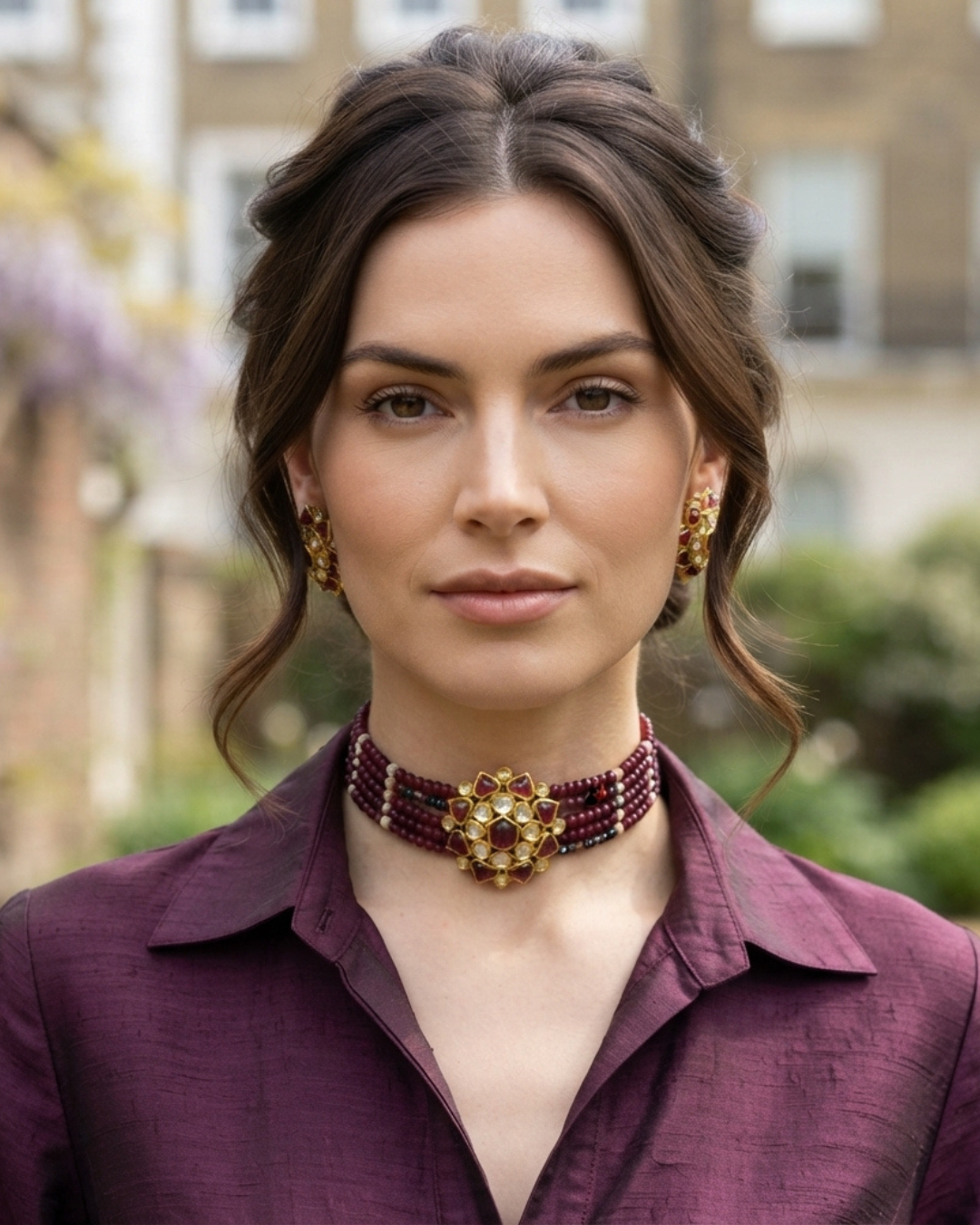 Victorian Traditional Kundan Necklace Set - Maroon