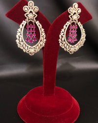 Cubic Zirconia Statement Earrings - Hot Pink / Silver