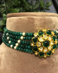 Victorian Traditional Kundan Necklace Set - Emerald Green