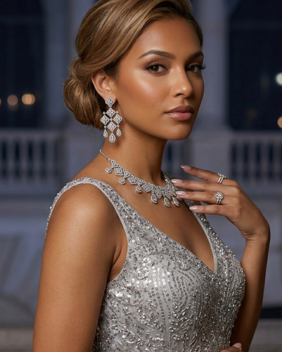 Cubic Zirconia Scalloped Bridal Set