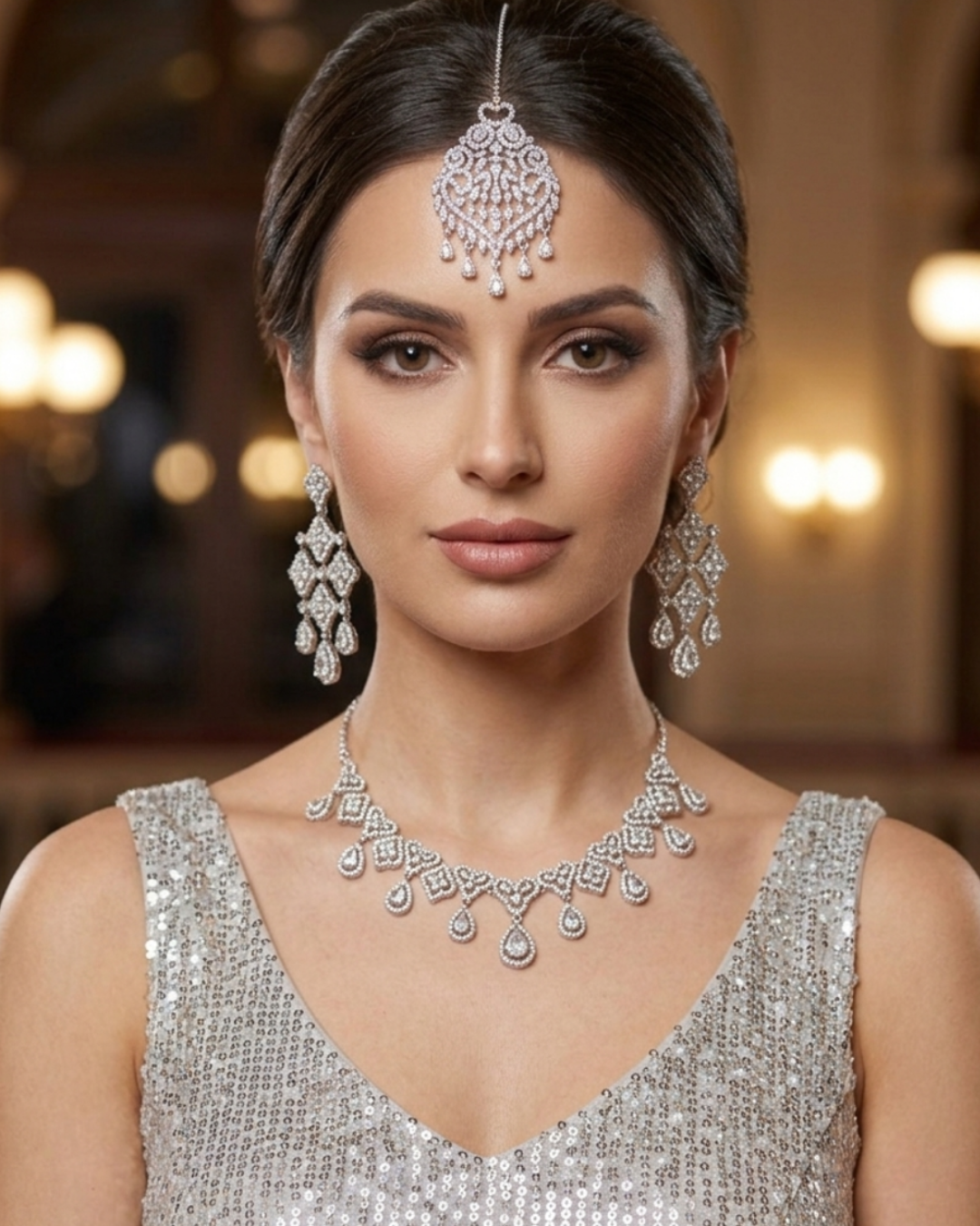 Cubic Zirconia Scalloped Bridal Set