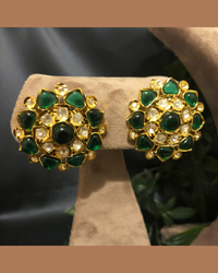 Victorian Traditional Kundan Necklace Set - Emerald Green