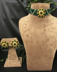 Victorian Traditional Kundan Necklace Set - Emerald Green