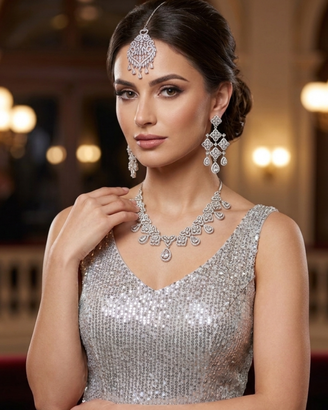 Cubic Zirconia Scalloped Bridal Set