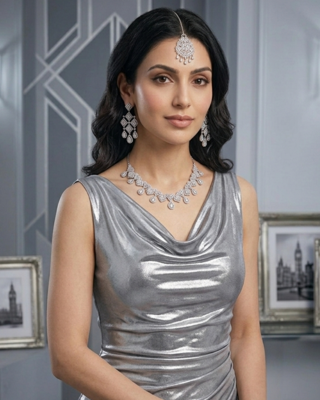 Cubic Zirconia Scalloped Bridal Set