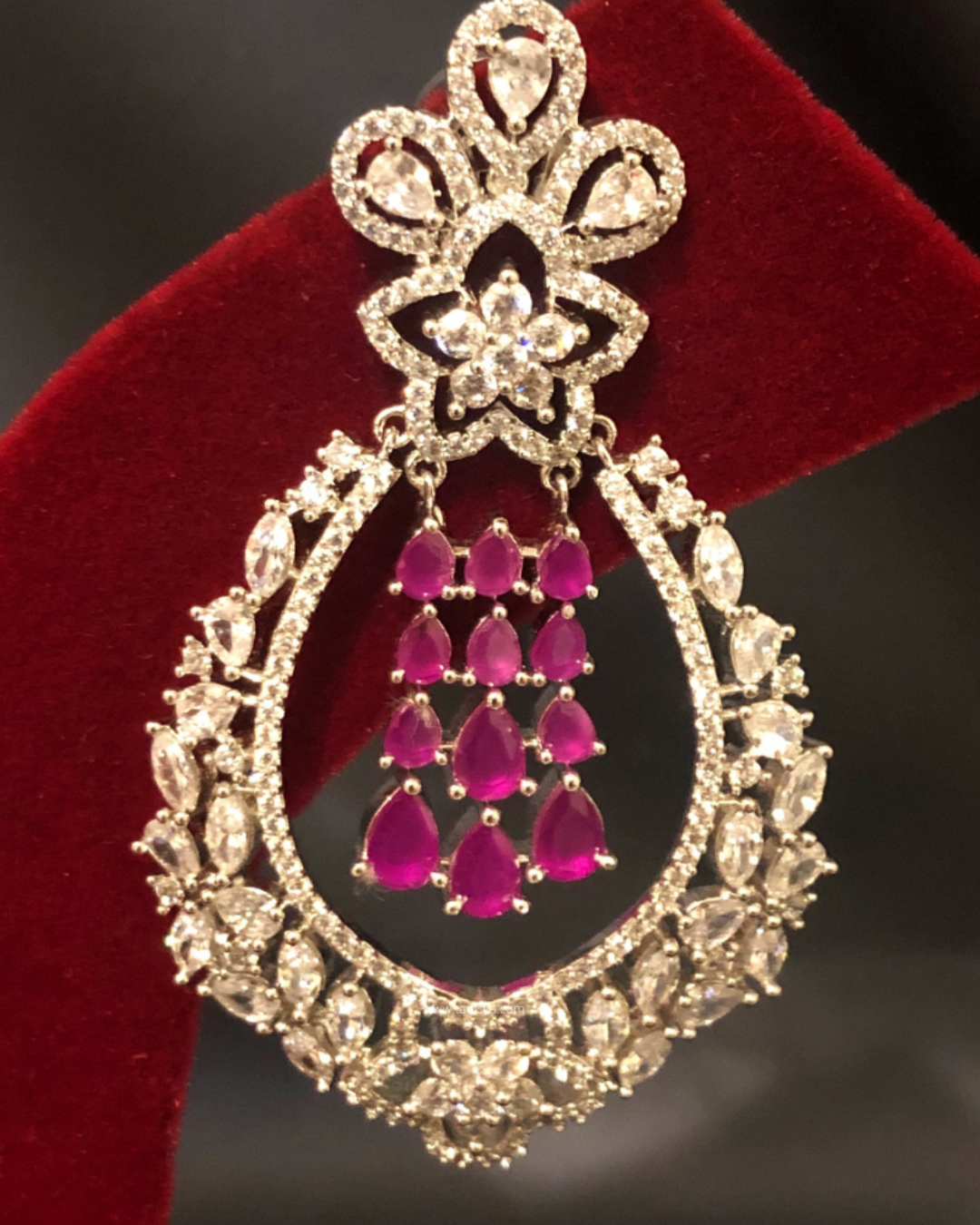 Cubic Zirconia Statement Earrings - Hot Pink / Silver