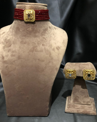Victorian Traditional Glass Necklace Set - Maroon
