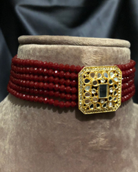 Victorian Traditional Glass Necklace Set - Maroon