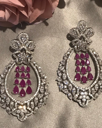 Cubic Zirconia Statement Earrings - Hot Pink / Silver