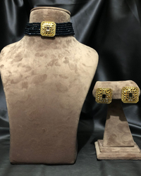 Victorian Traditional Glass Necklace Set - Navy