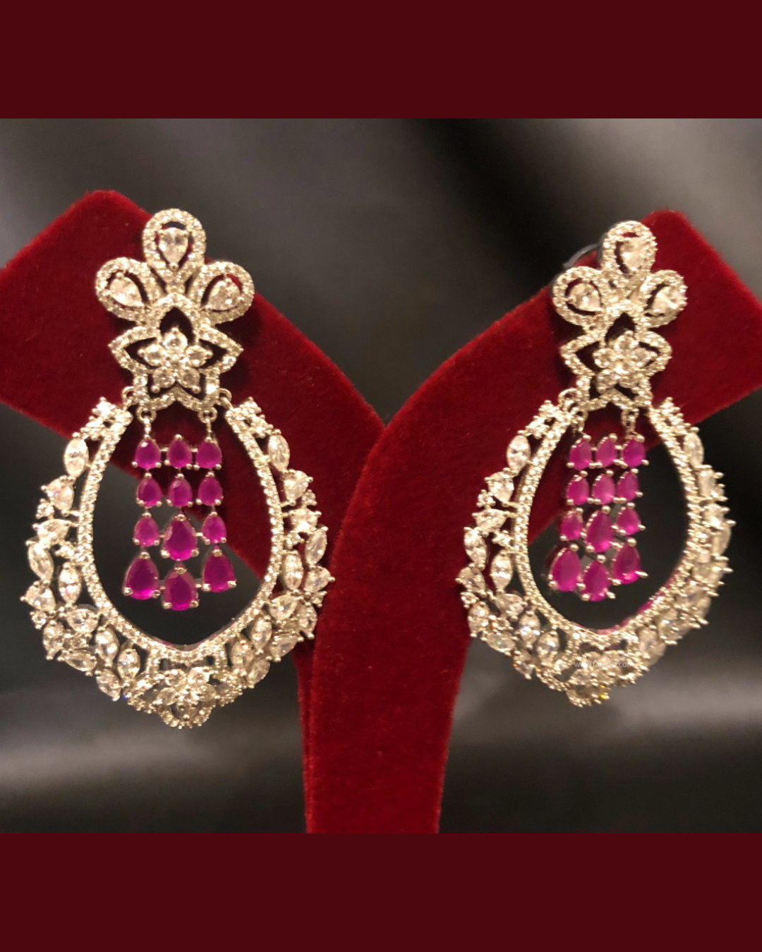 Cubic Zirconia Statement Earrings - Hot Pink / Silver