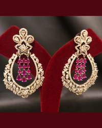 Cubic Zirconia Statement Earrings - Hot Pink / Silver
