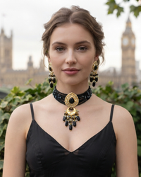Victorian Traditional Kundan Necklace Set - Black