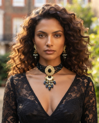 Victorian Traditional Kundan Necklace Set - Black