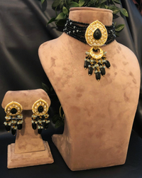 Victorian Traditional Kundan Necklace Set - Black