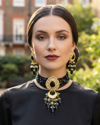 Victorian Traditional Kundan Necklace Set - Black
