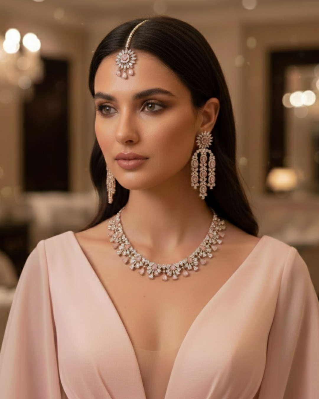 Kew Gardens Inspired Sparkling Cubic Zirconia Statement Necklace & Drop Earrings Set