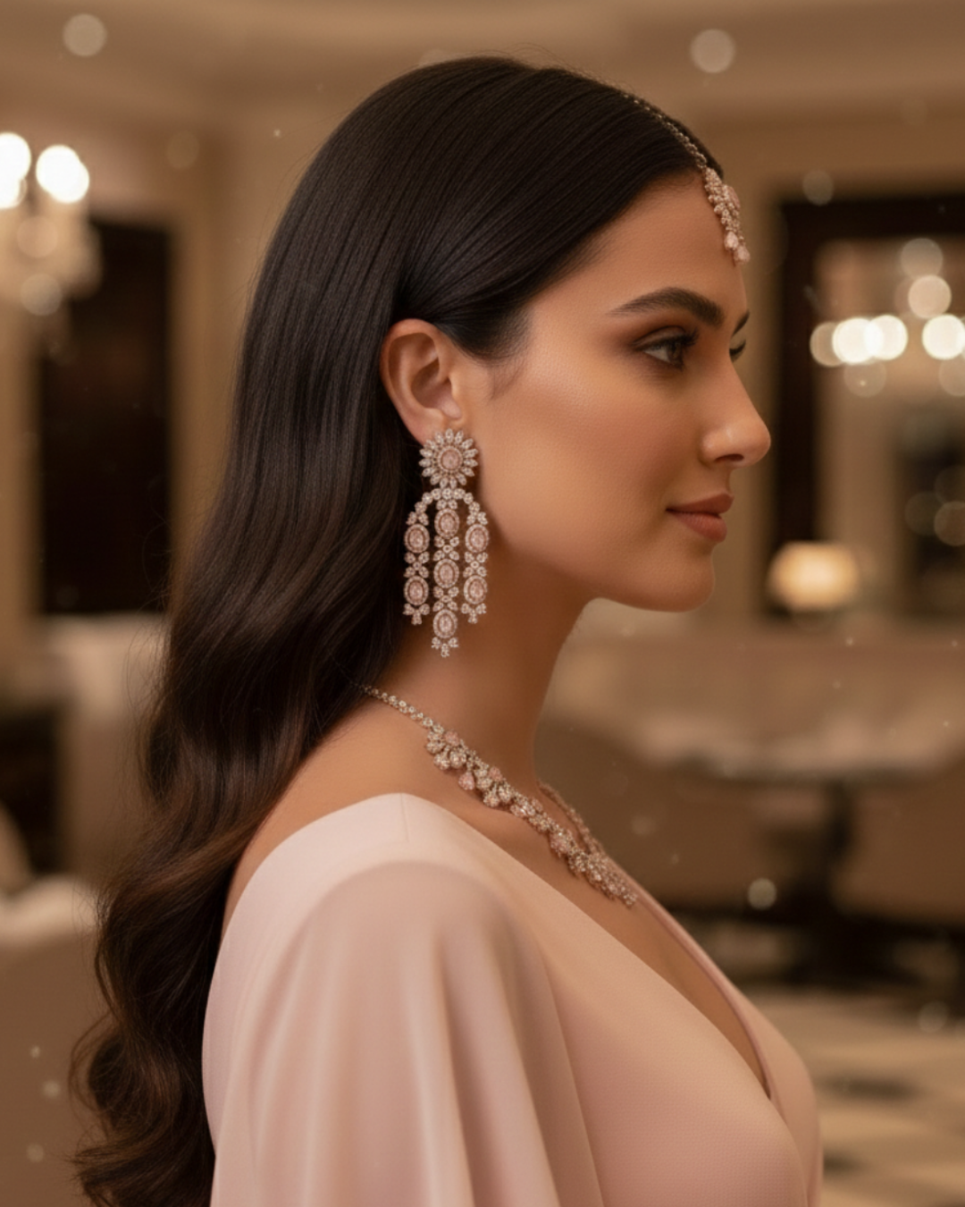 Kew Gardens Inspired Sparkling Cubic Zirconia Statement Necklace & Drop Earrings Set