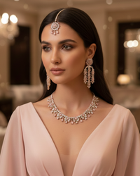 Kew Gardens Inspired Sparkling Cubic Zirconia Statement Necklace & Drop Earrings Set