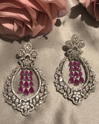 Cubic Zirconia Statement Earrings - Hot Pink / Silver