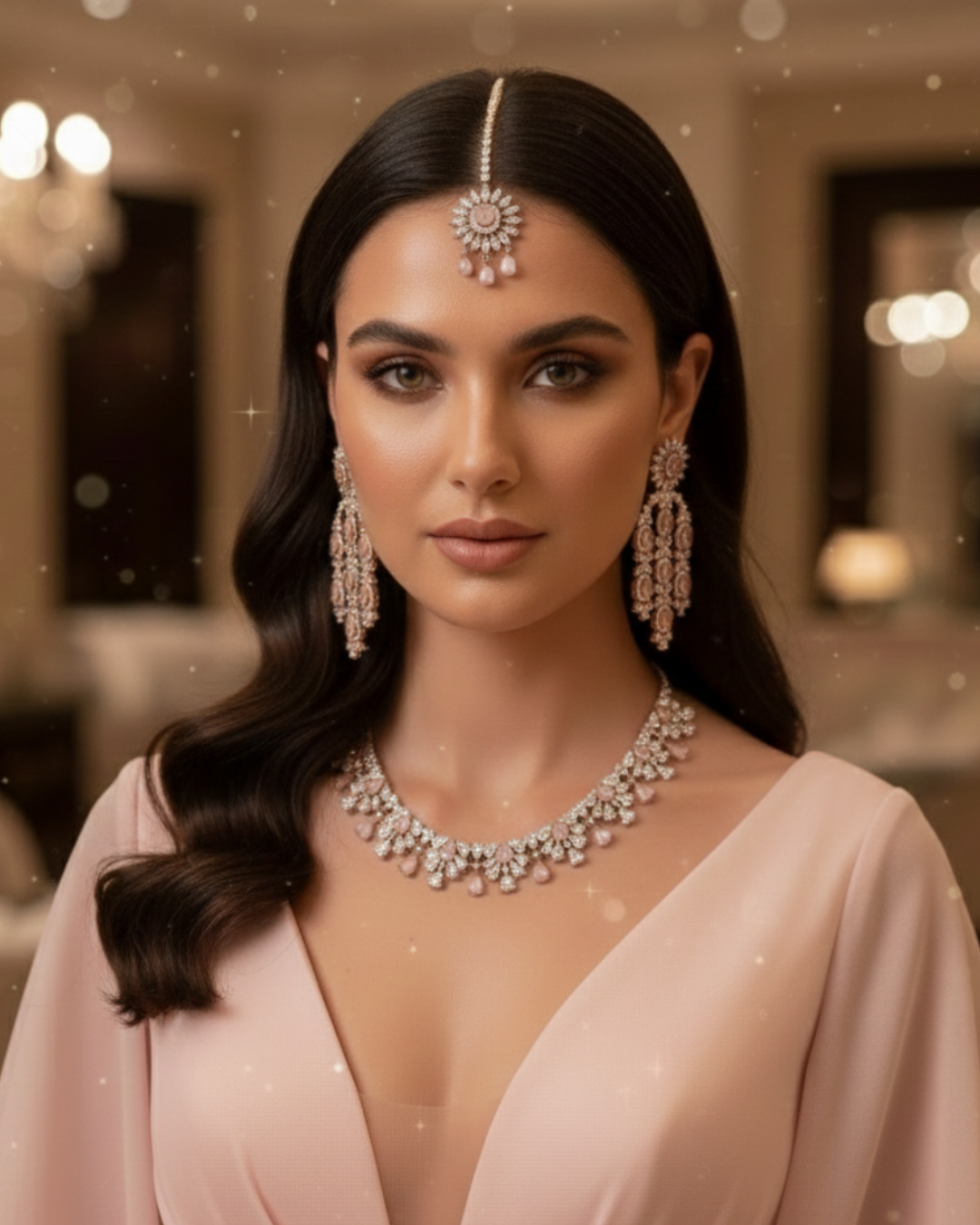Kew Gardens Inspired Sparkling Cubic Zirconia Statement Necklace & Drop Earrings Set