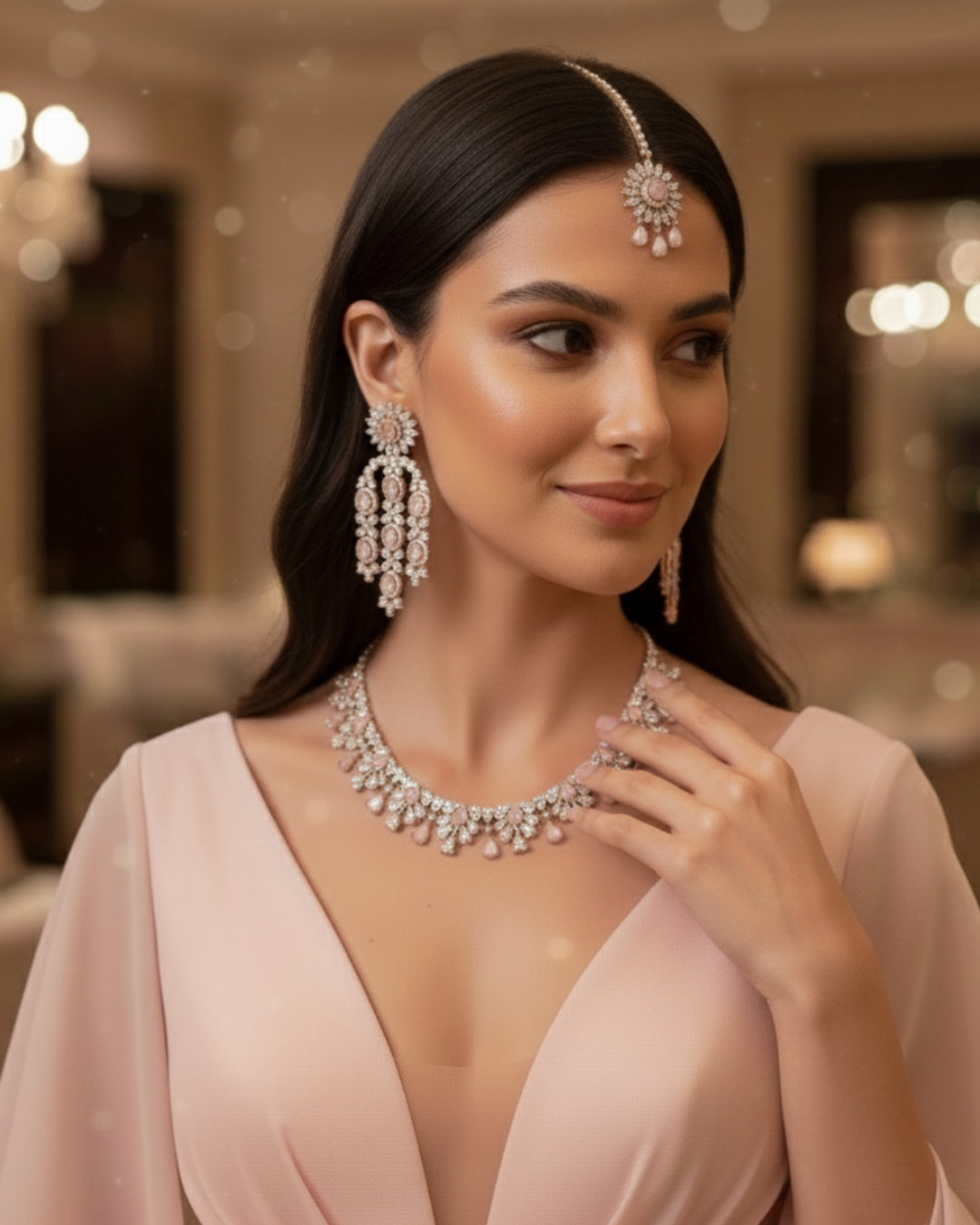 Kew Gardens Inspired Sparkling Cubic Zirconia Statement Necklace & Drop Earrings Set