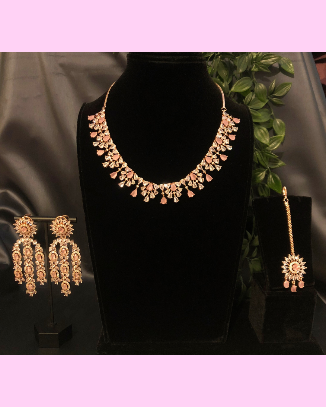 Kew Gardens Inspired Sparkling Cubic Zirconia Statement Necklace & Drop Earrings Set