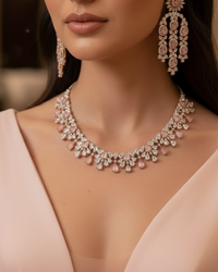 Kew Gardens Inspired Sparkling Cubic Zirconia Statement Necklace & Drop Earrings Set