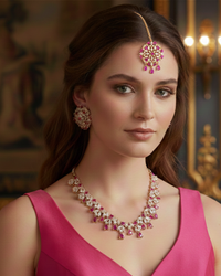 American Diamond Style Necklace Set - Rose Gold/Hot Pink