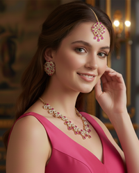 American Diamond Style Necklace Set - Rose Gold/Hot Pink
