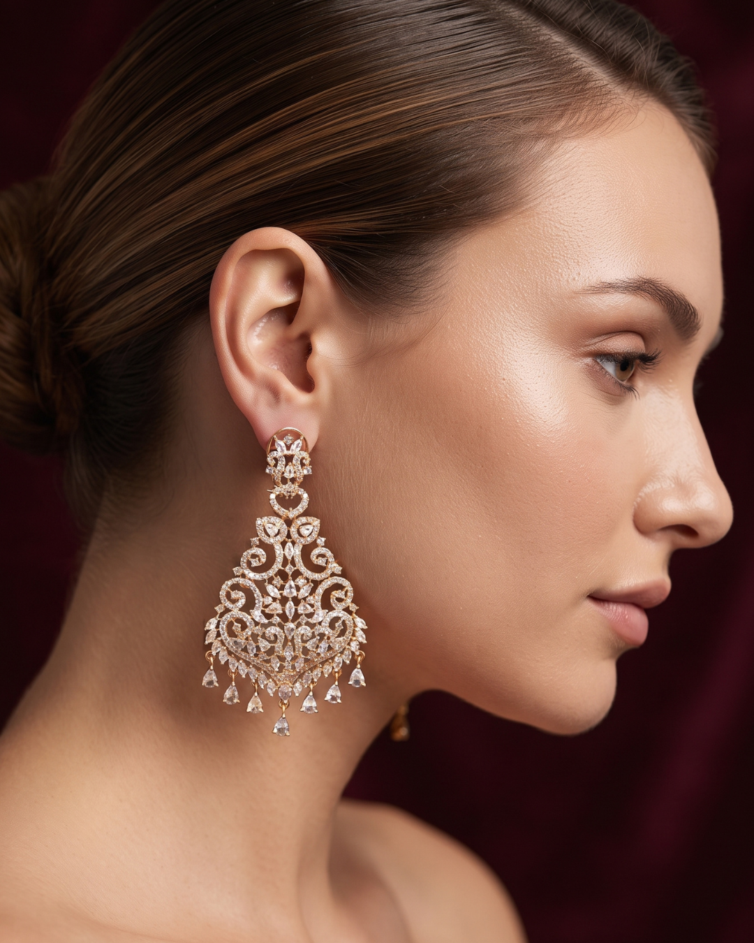 Cubic Zirconia Statement Earrings - Rose Gold