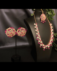 American Diamond Style Necklace Set - Rose Gold/Hot Pink