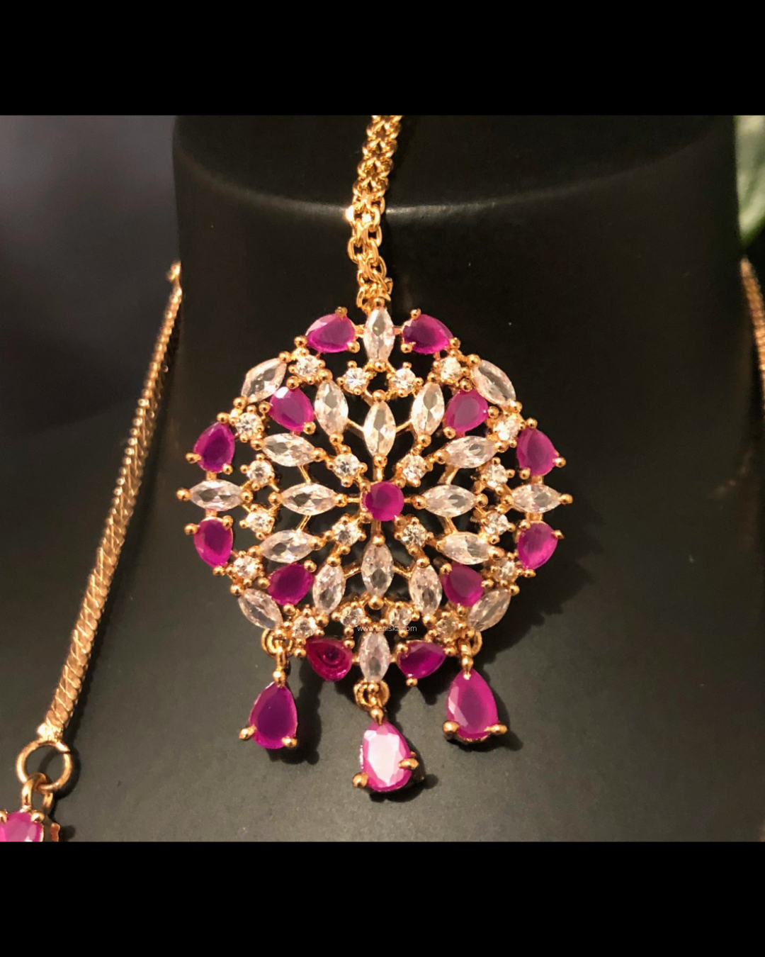 American Diamond Style Necklace Set - Rose Gold/Hot Pink