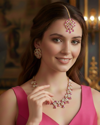 American Diamond Style Necklace Set - Rose Gold/Hot Pink