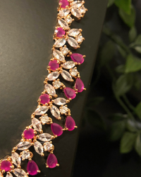 American Diamond Style Necklace Set - Rose Gold/Hot Pink