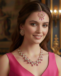 American Diamond Style Necklace Set - Rose Gold/Hot Pink