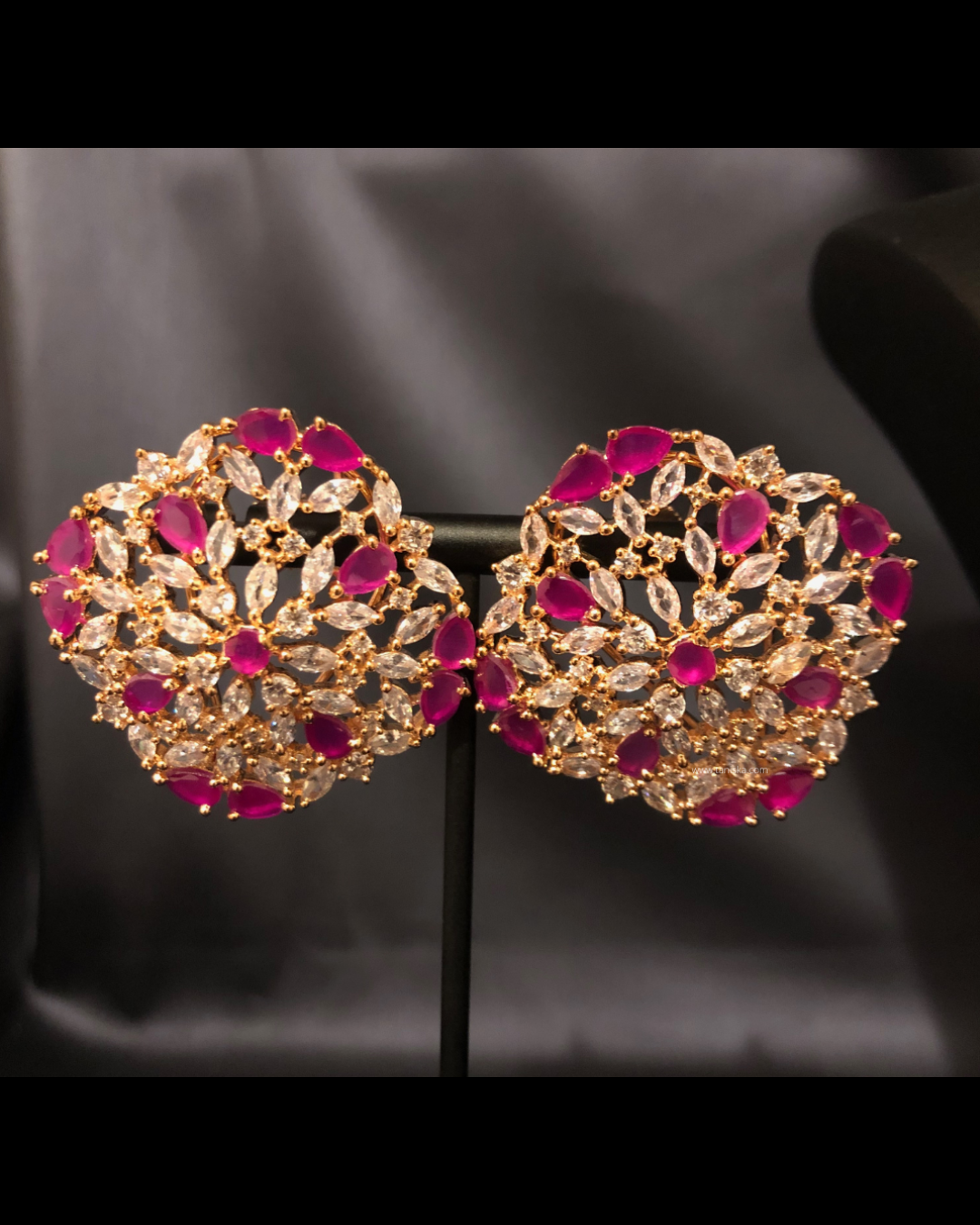 American Diamond Style Necklace Set - Rose Gold/Hot Pink