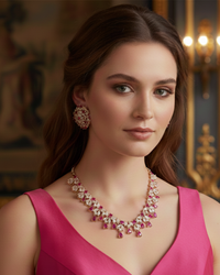 American Diamond Style Necklace Set - Rose Gold/Hot Pink